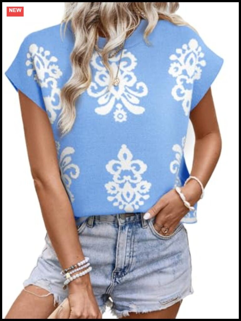 Lightweight Boho Knit Sweater Vest Crewneck Cap Sleeve Summer Top